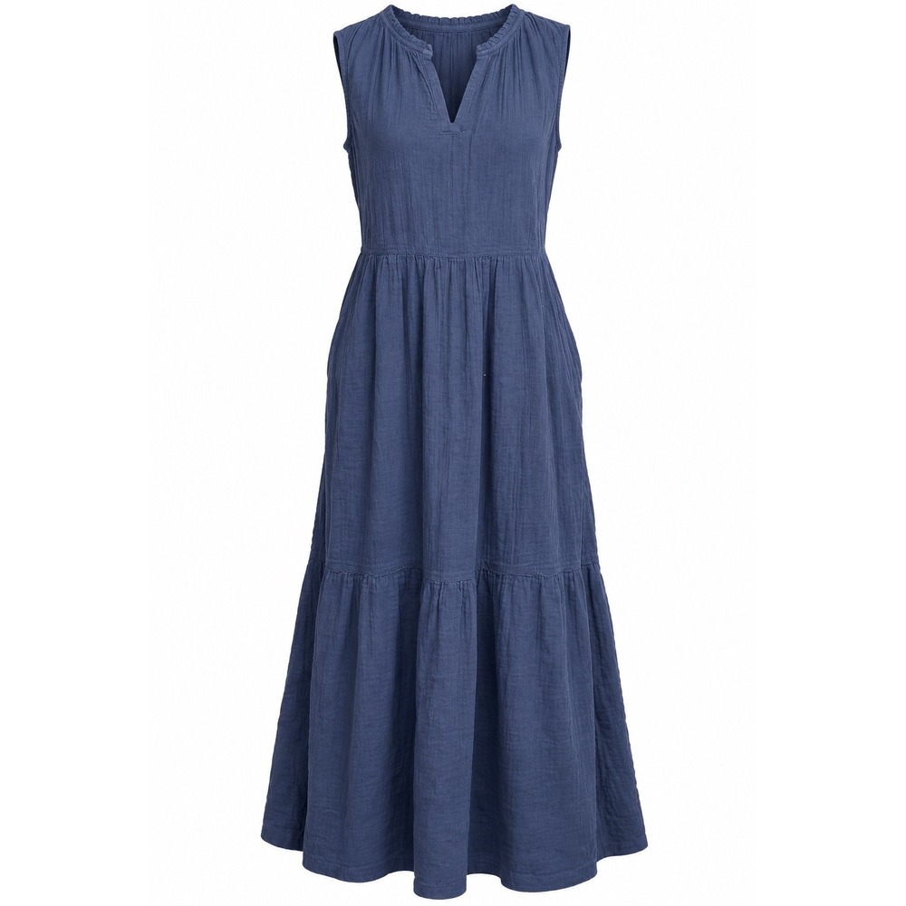 Pact Maxi Dress L Navy Beach to Brunch Coastal Boho Organic Cotton Gauze
